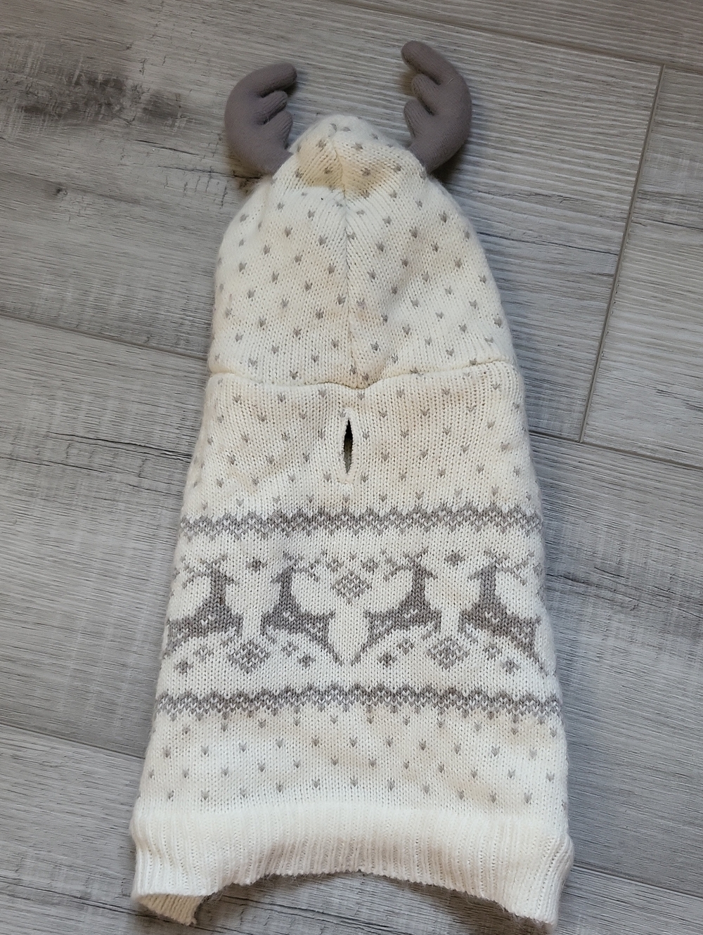 Cream Reindeer Knit Dog Hoodie with Antler Accent